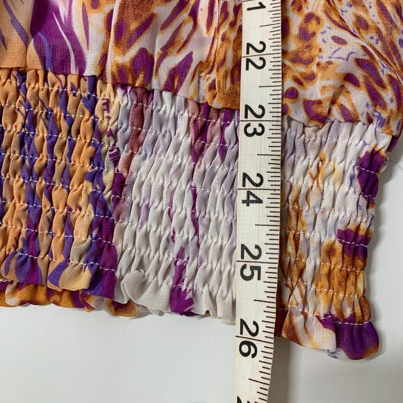 ARDEN B Orange Purple Leopard Print Off the Shoulder Short Sleeve Blouse Medium - Picture 8 of 8